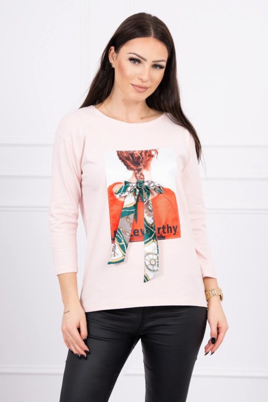 3D grafická halenka Noteworthy pudrově růžová - Dámské oblečení košile a&nbsp;halenky