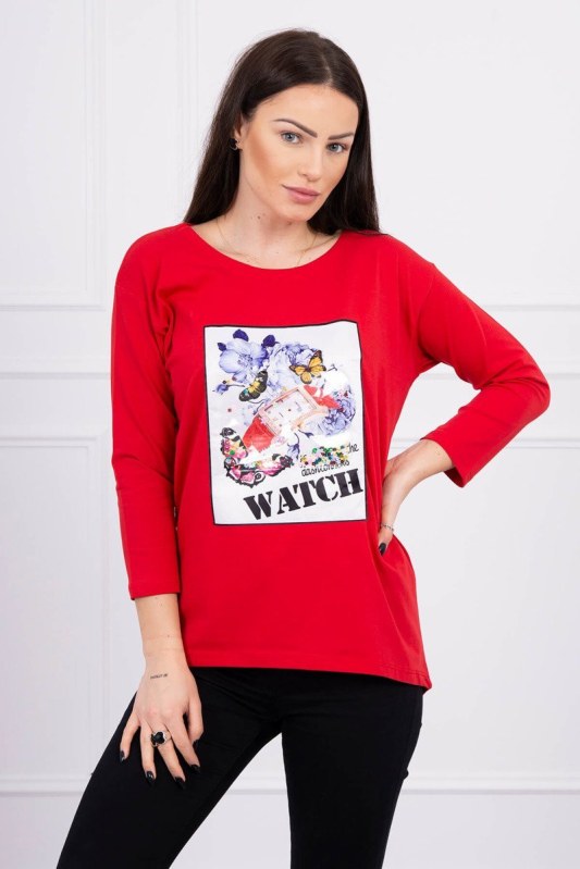 Halenka s grafikou 3D Watch červená
