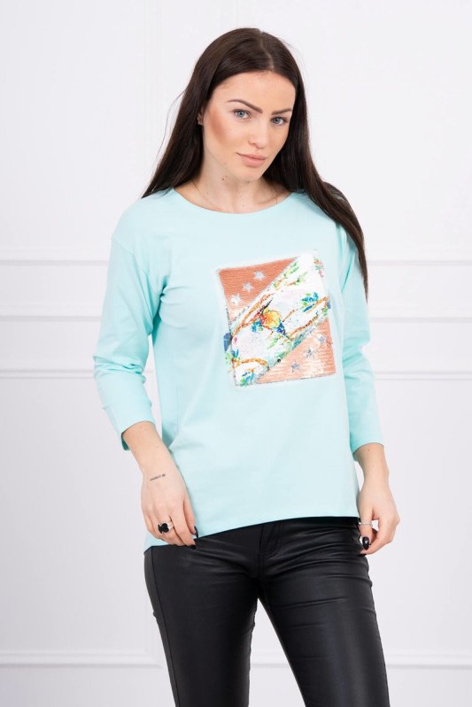 Halenka s grafikou 3D Bird mint