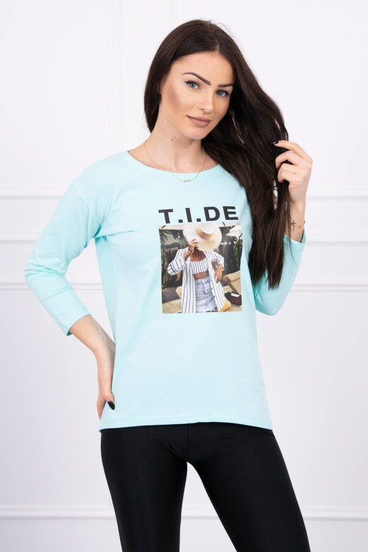 Halenka s potiskem Tide v mátové barvě - Dámské oblečení košile a halenky