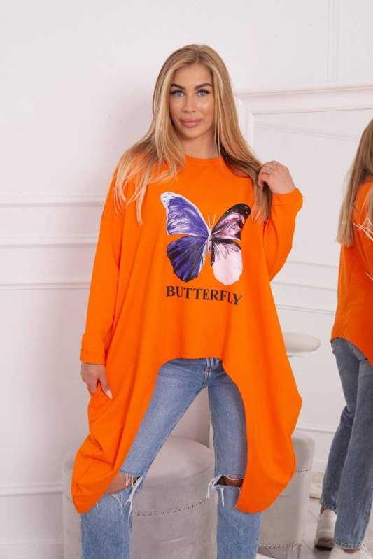 Oversize halenka s potiskem oranžová - Dámské oblečení košile a halenky