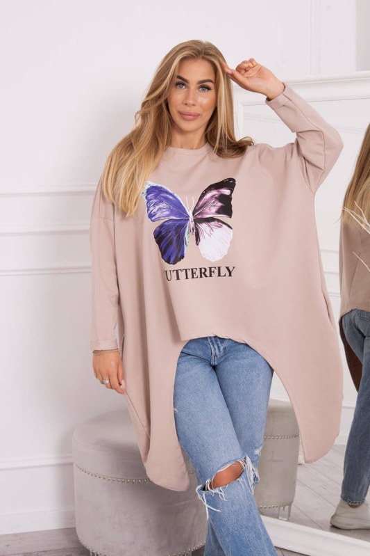 Oversize halenka s potiskem béžová