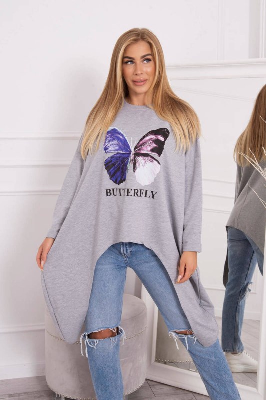Halenka oversize s potiskem šedá