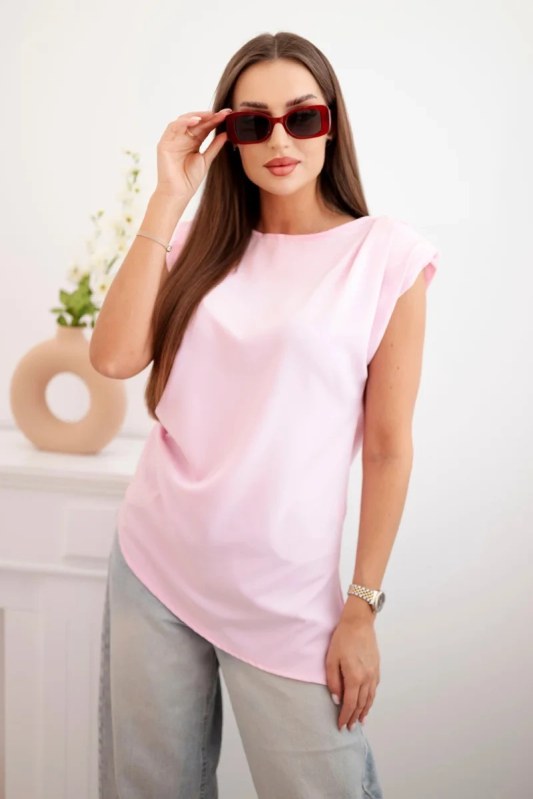 Elegantní dámská halenka s volánky a asymetrickým střihem Candy růžová - Dámské oblečení košile a halenky