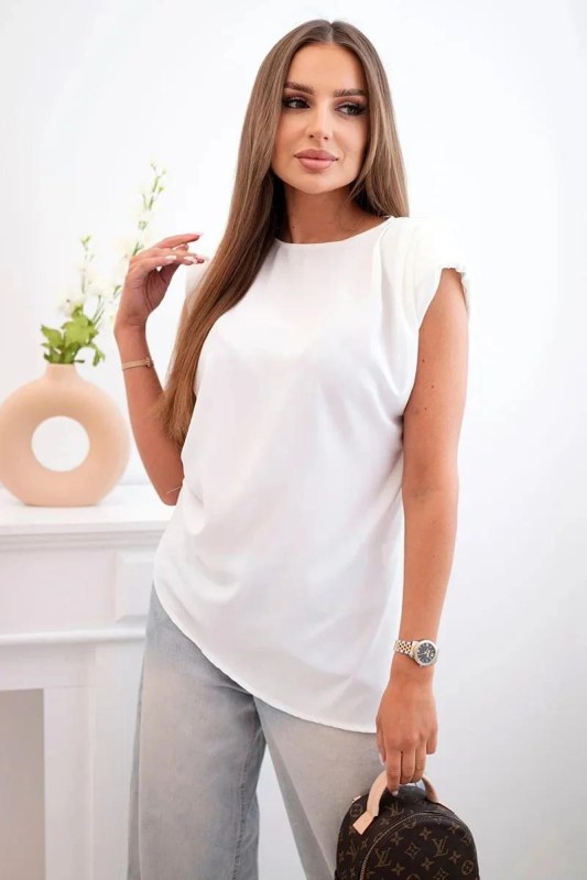 Elegantní dámská halenka s volánky a asymetrickým střihem ecru