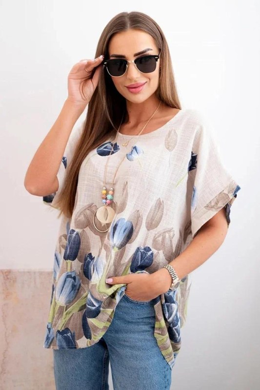 Dámská bavlněná košile s&nbsp;květinovým vzorem béžový - Dámské oblečení košile a&nbsp;halenky