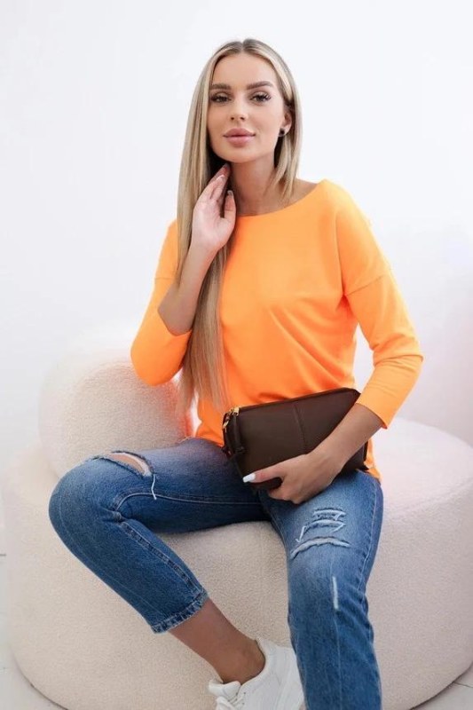 Dámská halenka s&nbsp;lodičkovým výstřihem oranžová neonová - Dámské oblečení košile a&nbsp;halenky