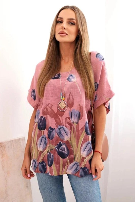 Dámská bavlněná košile s&nbsp;květinovým vzorem tmavě růžová - Dámské oblečení košile a&nbsp;halenky