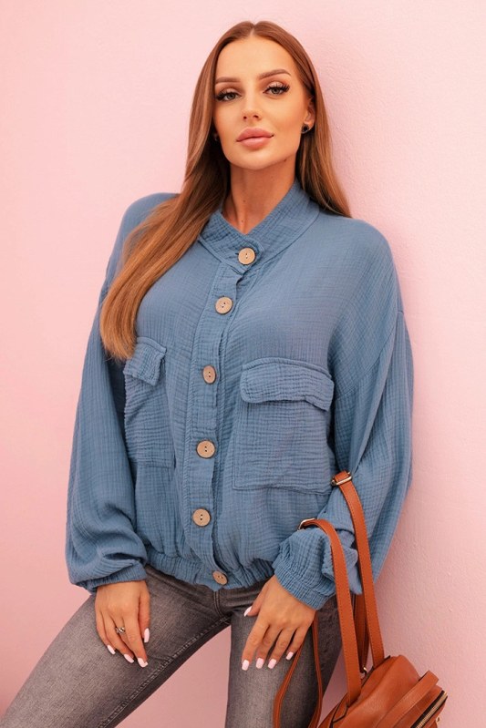 Dámská mušelínová košile s&nbsp;dlouhým rukávem džínová modrá - Dámské oblečení košile a&nbsp;halenky
