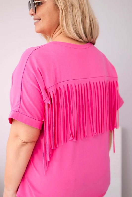 Dámská bavlněná halenka Plus Size s výstřihem do V a třásněmi na zádech růžová