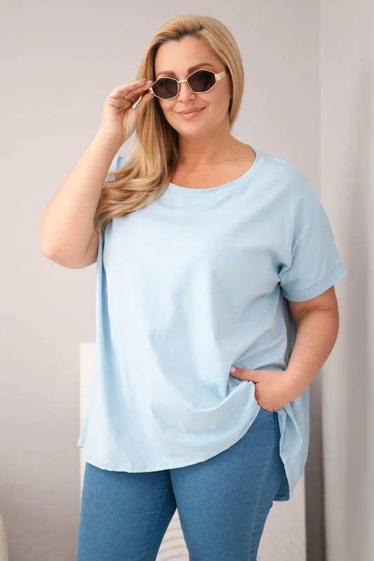 Dámská bavlněná halenka Plus Size s&nbsp;krátkým rukávem modrá - Dámské oblečení košile a&nbsp;halenky