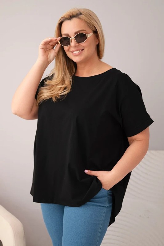 Dámská halenka Plus Size bavlněná s krátkým rukávem černá