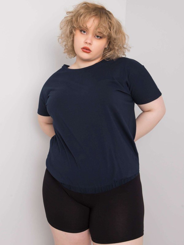 Tmavě modrá bavlněná halenka plus size - Dámské oblečení košile a halenky