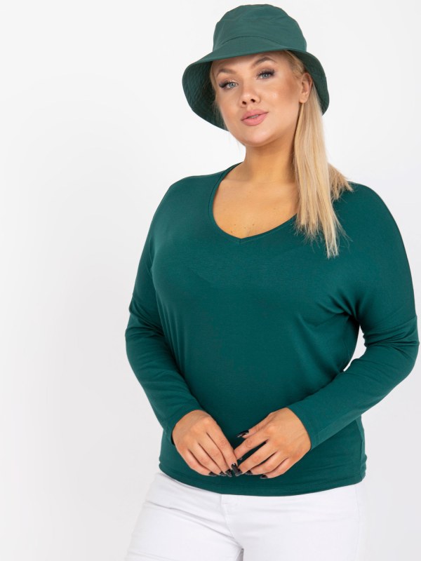 Tmavě zelená obyčejná halenka plus size basic s výstřihem do V Elisa - Dámské oblečení košile a halenky