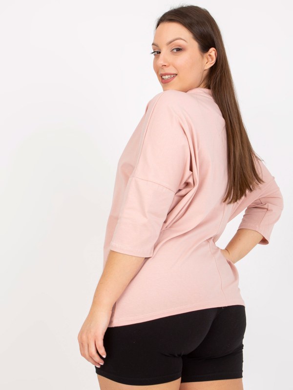 Prašně růžová halenka plus size velikosti s 3/4 rukávy - Dámské oblečení košile a halenky