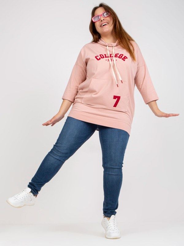 Zaprášená růžová dlouhá bavlněná halenka větší velikosti - Dámské oblečení košile a halenky