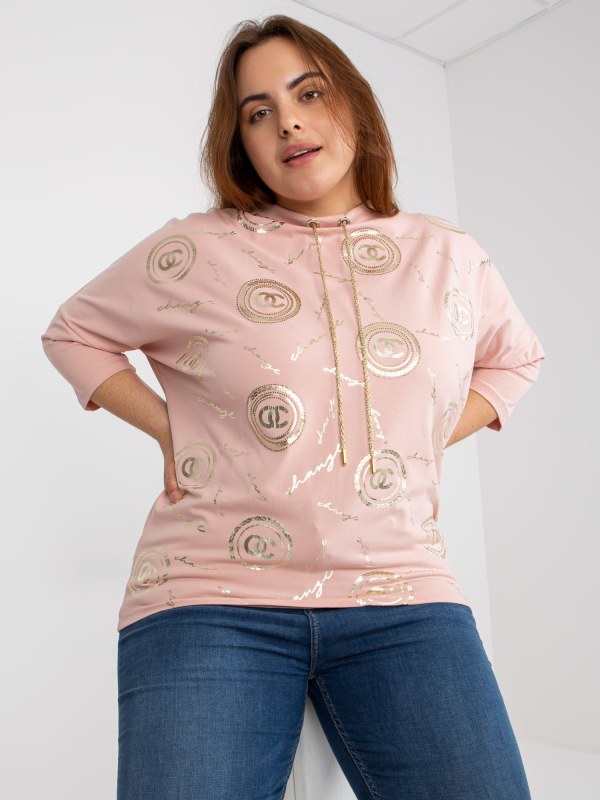 Prašně růžová halenka větší velikosti s kamínkovou aplikací - Dámské oblečení košile a halenky