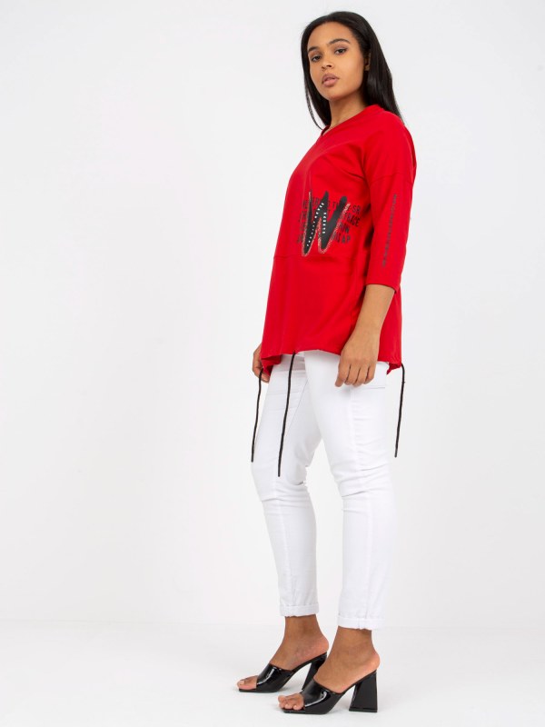 Červená halenka plus velikosti s výstřihem do V - Dámské oblečení košile a halenky