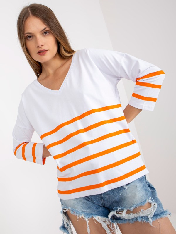 Základní bílo-oranžová proužkovaná halenka RUE PARIS - košile a halenky