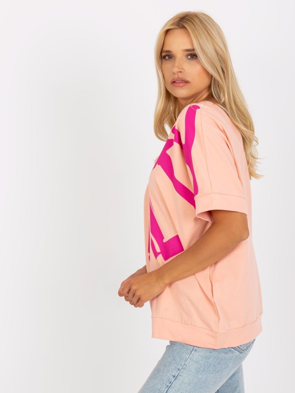 Broskvová a růžová volná halenka s potiskem - Dámské oblečení košile a halenky