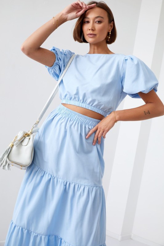 Dámská letní setová halenka se sukní světle modré barvy - Dámské oblečení košile a halenky
