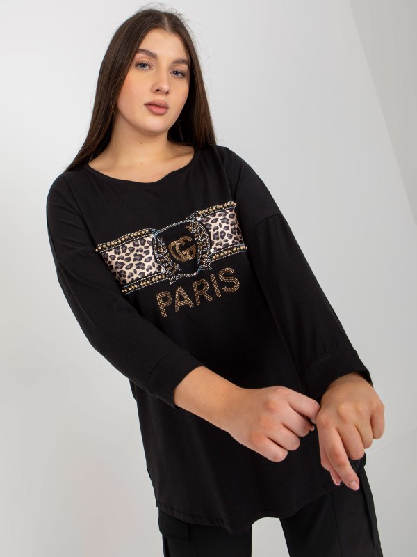Dámská černá halenka s kulatým výstřihem velikosti plus - Dámské oblečení košile a halenky