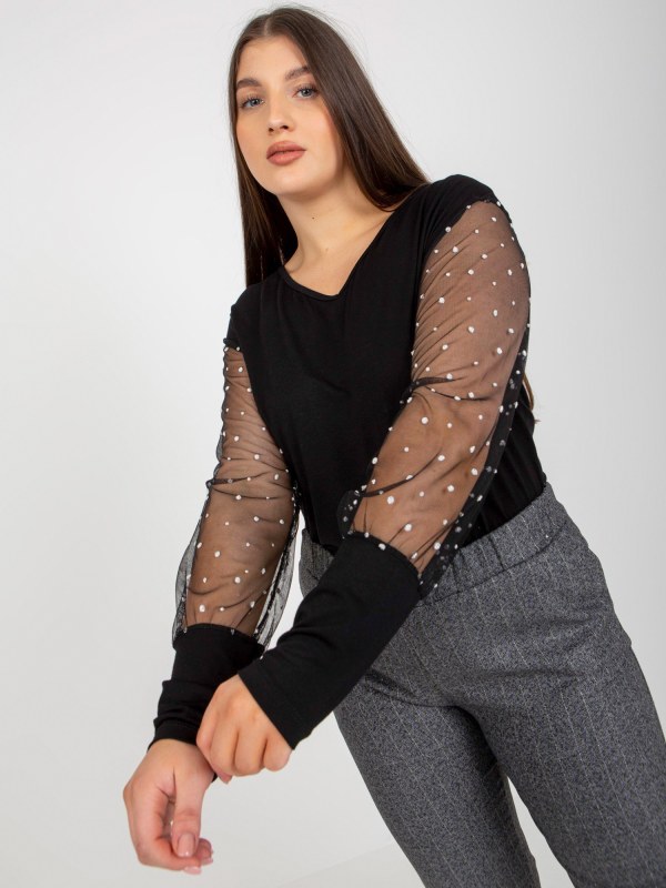 Dámská černá halenka plus size s ozdobnými rukávy