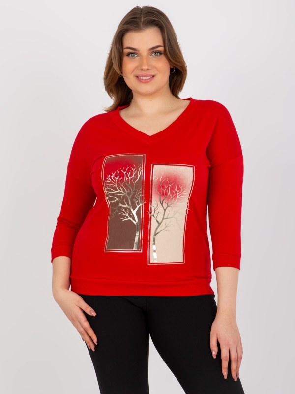 Červená halenka plus velikosti pro každodenní potisk - Dámské oblečení košile a halenky