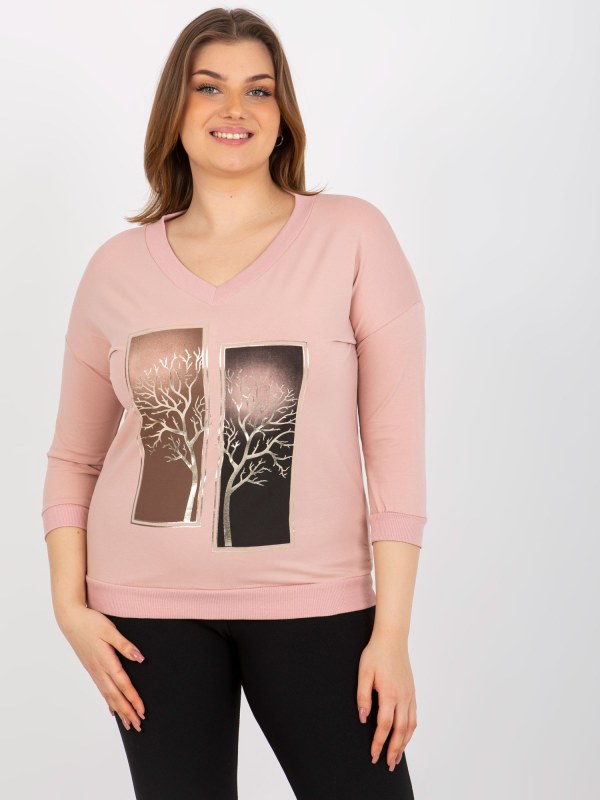 Světle růžová bavlněná halenka s velkým potiskem - Dámské oblečení košile a halenky