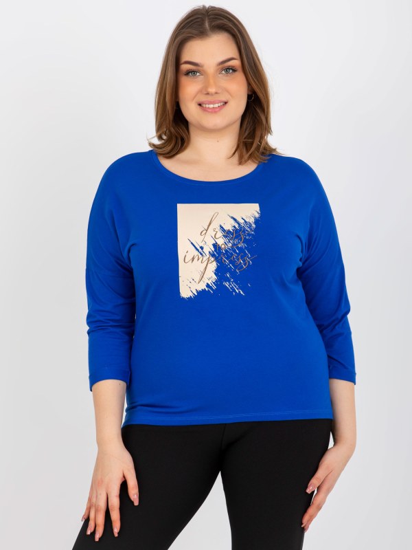 Tmavě modrá halenka plus size s delším zadním dílem - Dámské oblečení košile a halenky