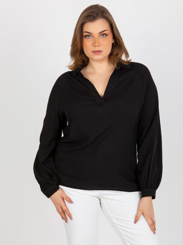 Černá viskózová košilová halenka plus velikosti - Dámské oblečení košile a halenky