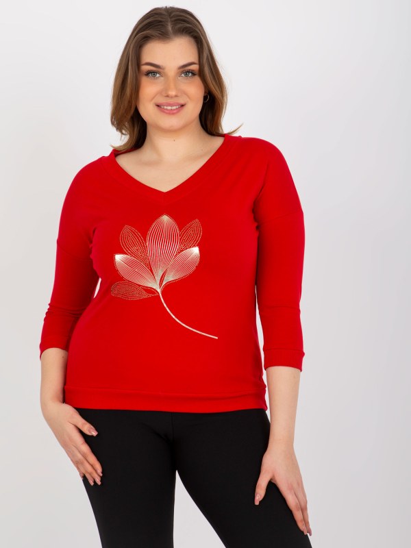 Dámská halenka plus size s potiskem a aplikací - červená - Dámské oblečení košile a halenky