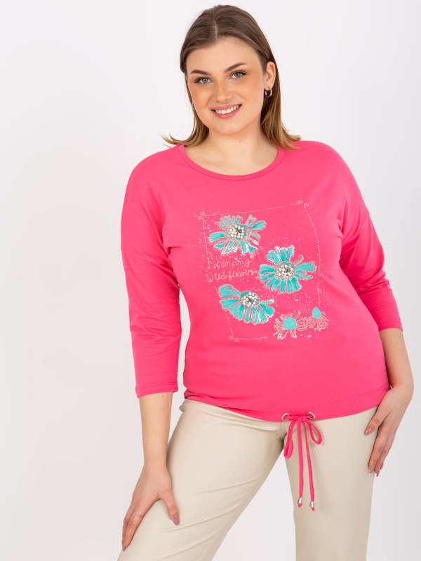 Dámská halenka plus size s 3/4 rukávy a potiskem - růžová - Dámské oblečení košile a halenky