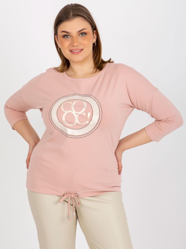 Nadměrná světle růžová halenka s nášivkou a tištěným designem - Dámské oblečení košile a halenky