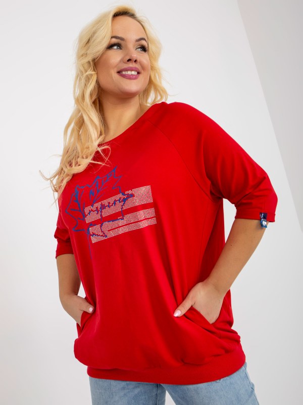 Červená halenka plus size s výstřihem na zádech - Dámské oblečení košile a halenky