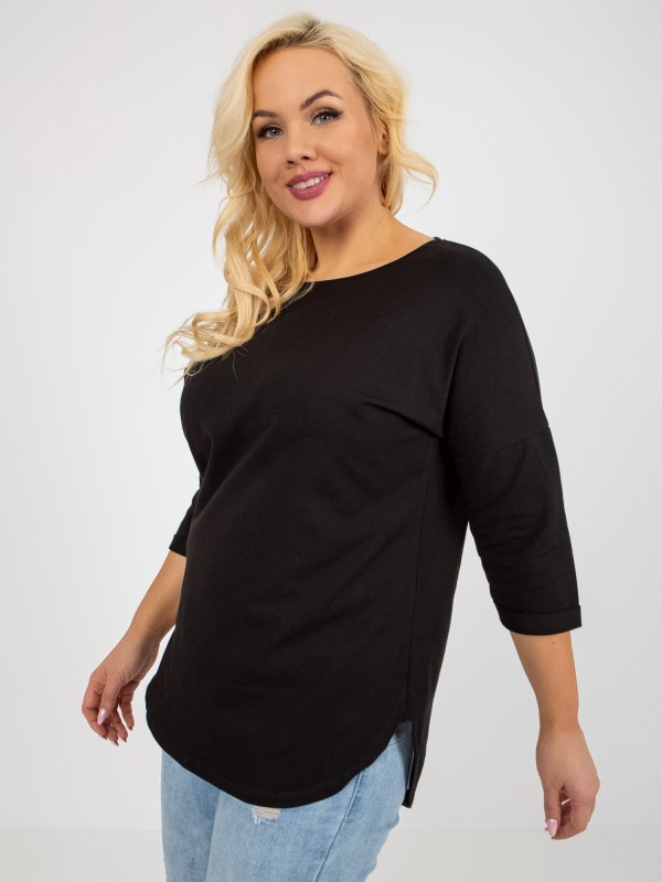 Černá delší základní halenka plus size s 3/4 rukávem