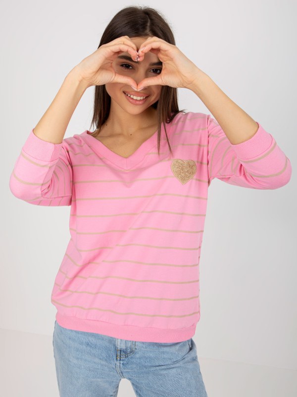 Růžová a béžová pruhovaná bavlněná halenka od BASIC FEEL GOOD - Dámské oblečení košile a halenky