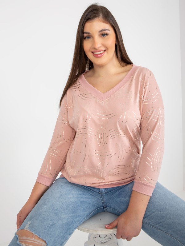 Světle růžová dámská halenka plus size s 3/4 rukávem - Dámské oblečení košile a halenky
