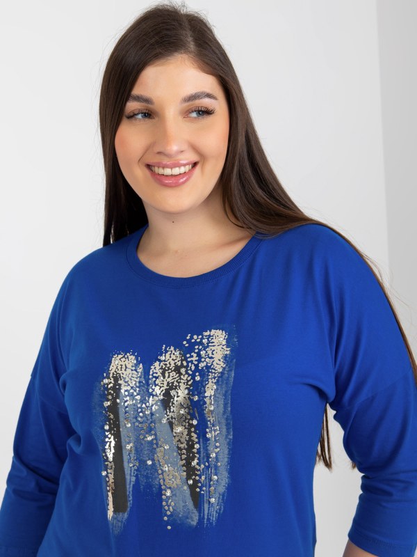 Tmavě modrá halenka plus size s 3/4 rukávy - Dámské oblečení košile a halenky