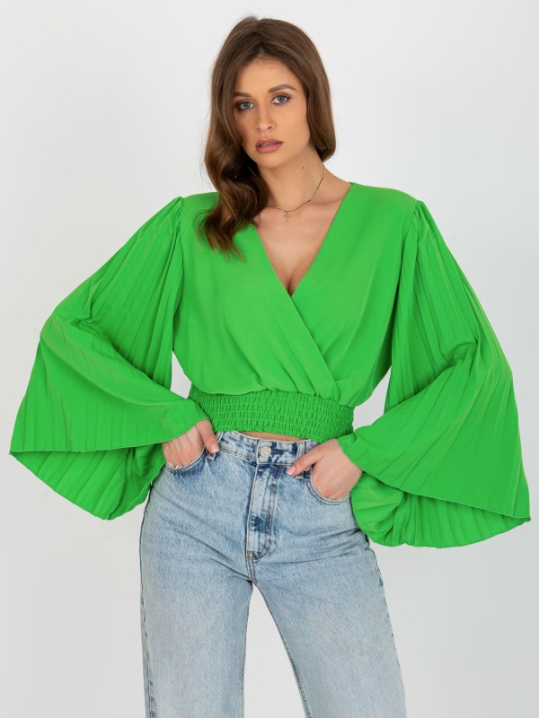 Světle zelená společenská halenka s řasením - Dámské oblečení košile a halenky