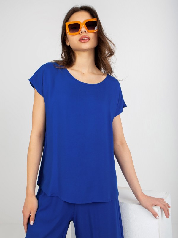 SUBLEVEL kobaltově modrá viskózová ležérní halenka - Dámské oblečení košile a halenky