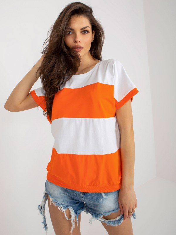 Základní bílá a oranžová proužkovaná letní halenka - Dámské oblečení košile a halenky