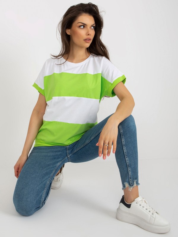 Bílá a světle zelená basic halenka s krátkým rukávem - Dámské oblečení košile a halenky