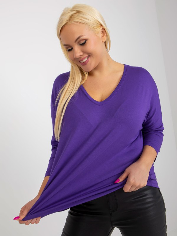 Tmavě fialová volná základní plus size halenka - Dámské oblečení košile a halenky