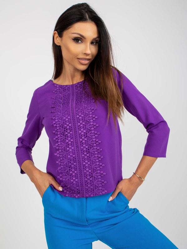 Tmavě fialová společenská halenka s krajkou - Dámské oblečení košile a halenky