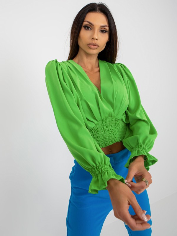 Světle zelená společenská halenka s nabíranými rukávy - košile a halenky
