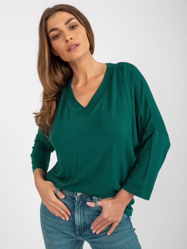 Tmavě zelená základní halenka pro každodenní nošení - Dámské oblečení košile a halenky
