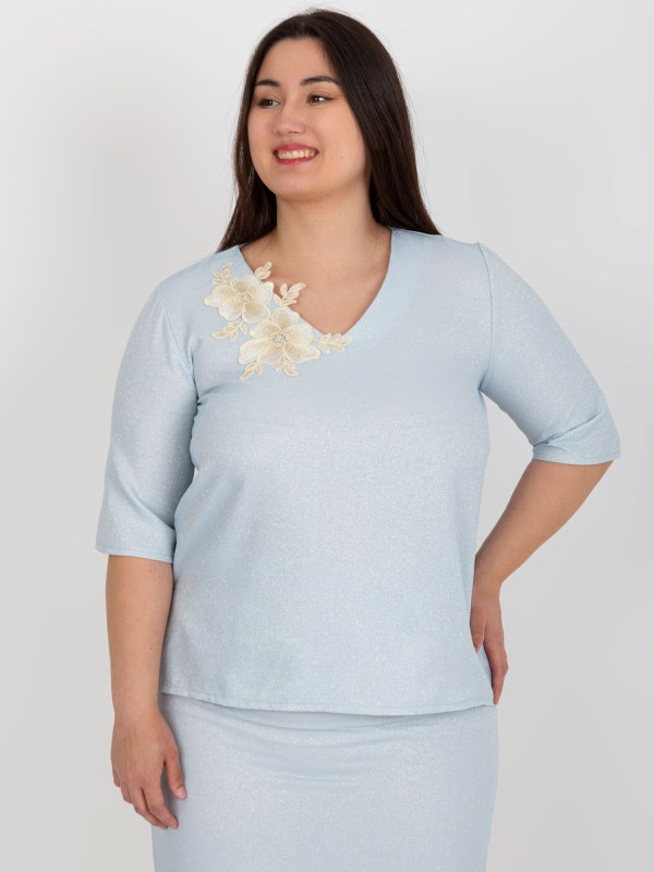 Světle modrá halenka plus size s krátkým rukávem - Dámské oblečení košile a halenky