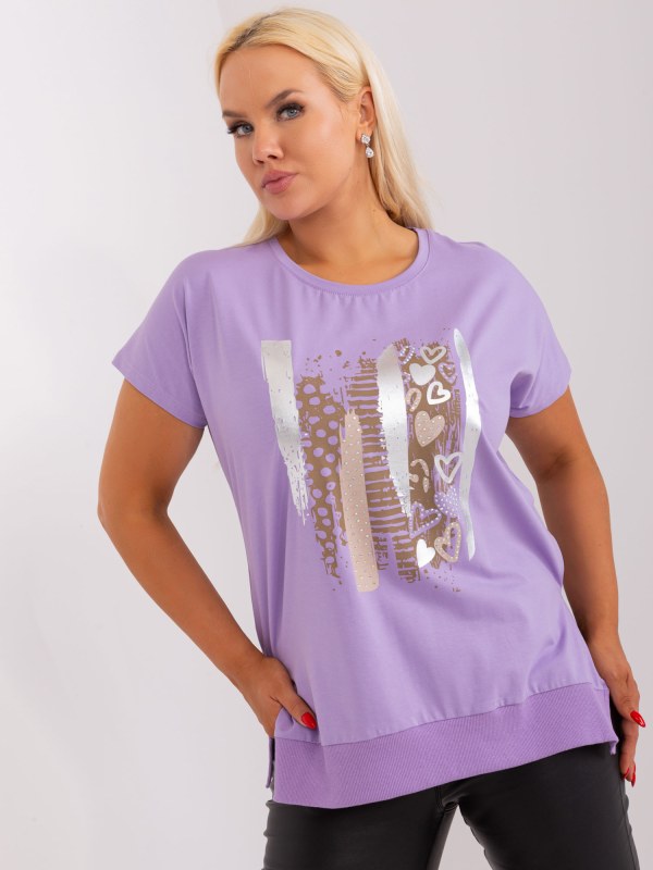 Světle fialová halenka plus size s krátkým rukávem - Dámské oblečení košile a halenky