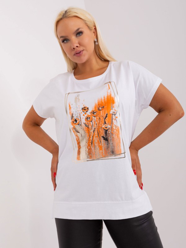 Bílá a oranžová halenka větší velikosti - Dámské oblečení košile a halenky